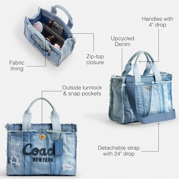 NWT Coach Cargo Tote 26 in Upcycled Denim - Picture 5 of 7